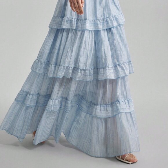Blue Casual Ruffled Women's Multi-Layer Ruffled Skirt - Picture 3 of 6